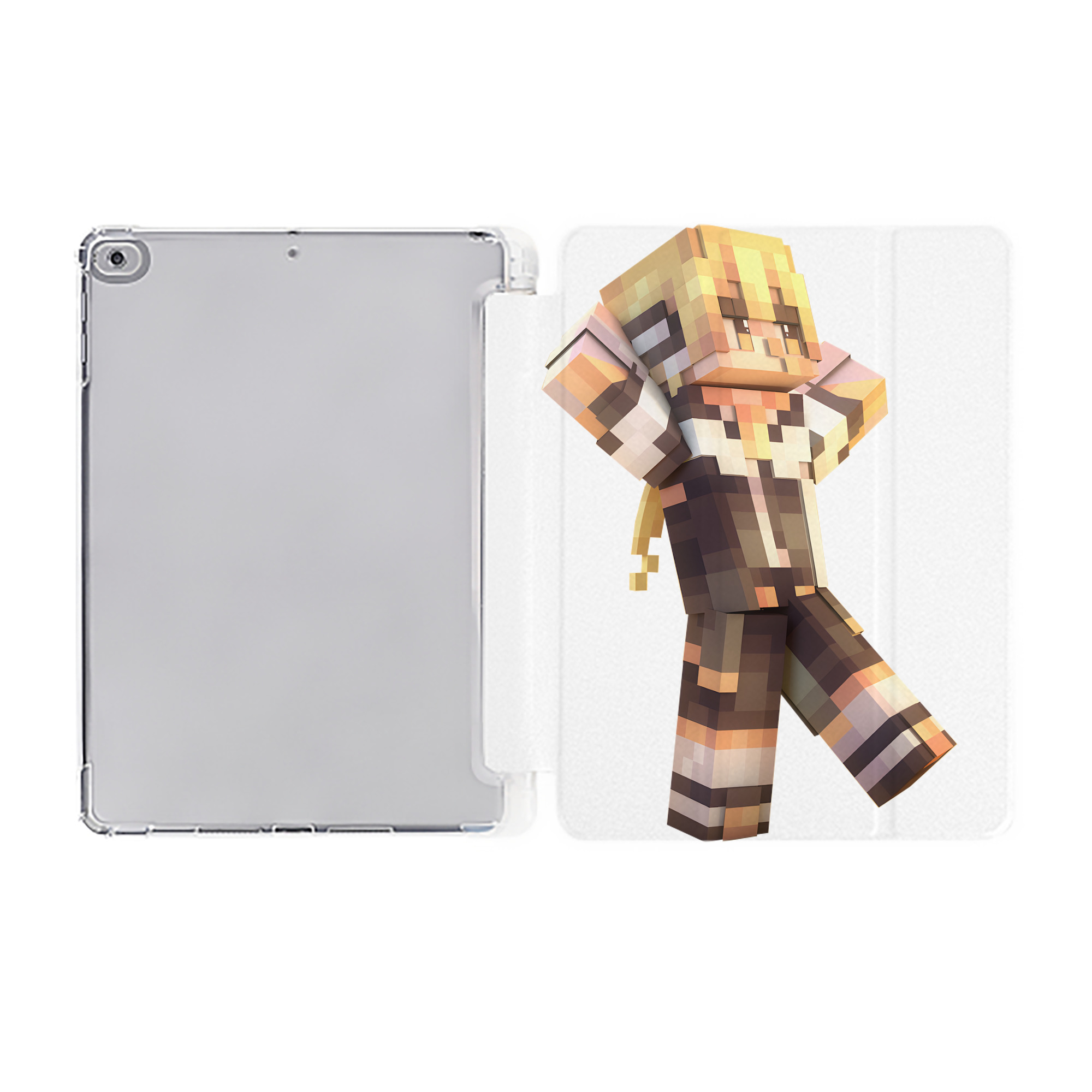 （画像用） マインクラフト ブロックの世界 Minecraft MC Block world IPad ケース ペン収納付き 三つ折りスタンド PUレザー×シリコン 対応機種9.5/10.5/10.9インチ